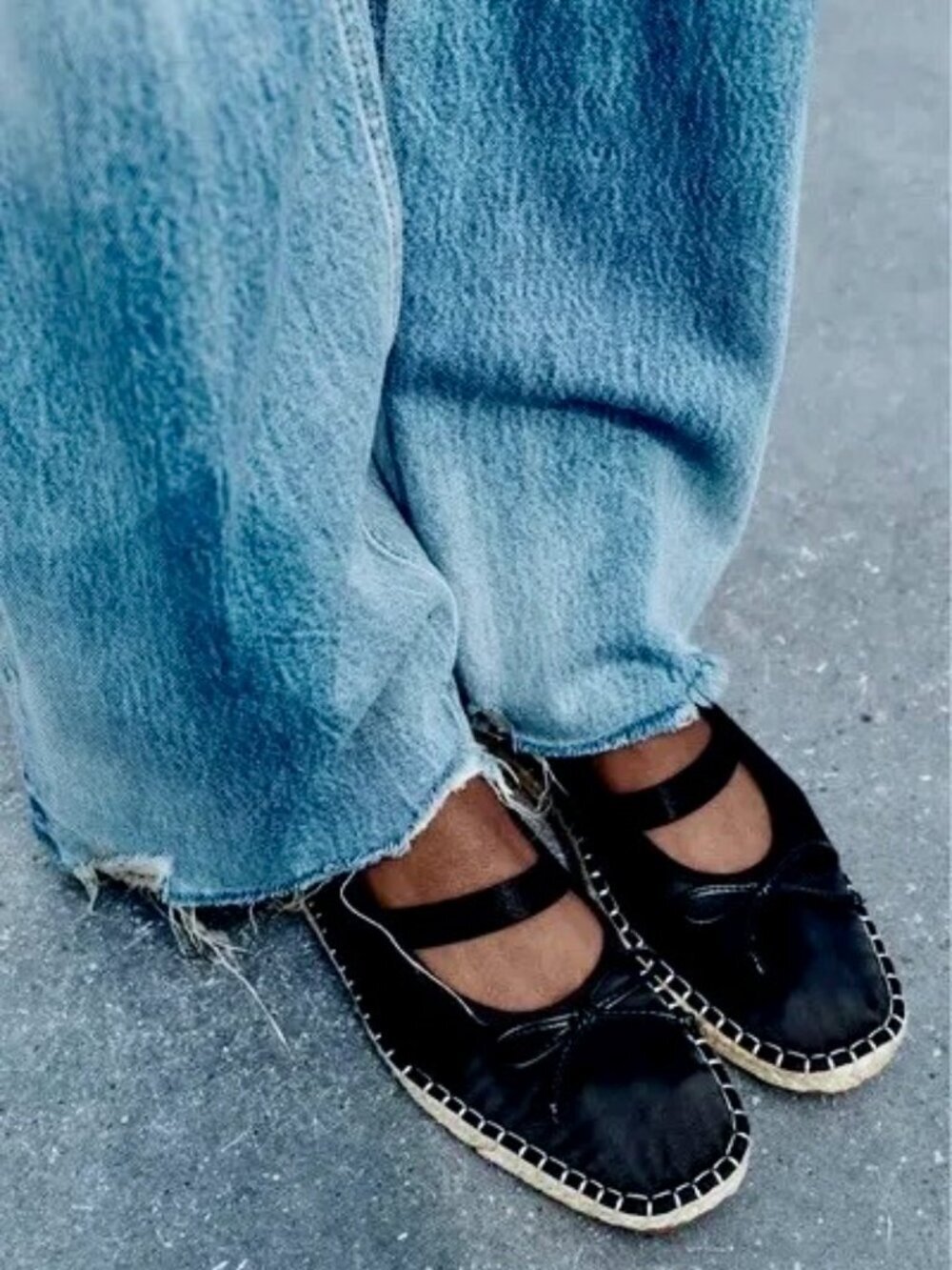 ZARA Black Satin Bow Square Toe Box Maryjane Sling Back Espadrille Flats Size 37